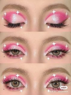 Pink Makeup Eyeliner, Easy Crazy Makeup Looks, Princess Peach Eye Makeup, Pop Makeup Looks, Pop Of Color Makeup Looks, Pink And Green Makeup Looks, Pink Editorial Makeup, Pink Festival Makeup, Simple Cute Makeup Looks