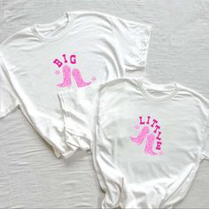 Sorority Big/Little Reveal Tees Never Got The Chance To Wear These Sadly They Came In Too Late The Cutest Tops To Wear With Jean Shorts And Cow Girl Boots Both Size Xs/Small Western Big Little Reveal, Bigs And Little Reveal, Country Big Little Reveal, Disney Big Little Reveal, Cowgirl Big Little Reveal, Big Little Reveal Themes Sorority, Big And Little Shirts, Big Little Shirts Sorority, Big Little Reveal Shirts