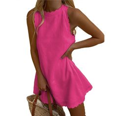 PRICES MAY VARY. Material: Summer dresses for women 2023 beach casual, made of polyester material, lightweight, safe to skin and easy to wash. Soft and comfortable to wear. No worrying that it will do harm to your skin. Design: Women's beach dress, tank dress for women, party dresses for women, solid color sleeveless round neck dress, ruffle trim design, very fashionable. Size: Boho dress for women, sundresses for women, S, M, L, XL. Please check the size chart carefully before buying to get the Loose Mini Dress, Look Rose, Solid Skirt, Sleeveless Dress Summer, Mini Dresses For Women, Straight Dress, Vestido Casual, Basic Outfits, Sleeveless Mini Dress