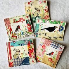 Free Motion Embroidery Applique, Fabric Art Ideas, Vintage Handkerchiefs Crafts, Teeth Art, Applique Stitches, Bird Applique, Fabric Postcards, Fabric Cards