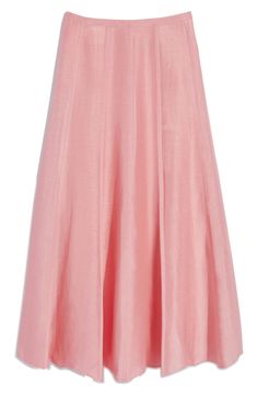 This elevated midi skirt is crafted from a silk-enriched blend and designed with vertical panels for a flared silhouette. 51% linen, 18% lyocell, 16% silk, 15% polyester Machine wash, tumble dry Imported Spring Silk A-line Maxi Skirt, Spring Silk A-line Skirt, Silk A-line Flowy Skirt, Silk A-line Skirt, Feminine Silk Flared Skirt, Flared Silk Skirt, Pink Silk Pleated Skirt, Spring Silk Flared Skirt, Silk A-line Relaxed Skirt Bottoms