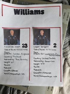 a sheet of paper with two pictures of the same person on it, and an ad for william s