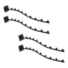 three black metal brackets with holes on each side and one in the middle, set against a white background