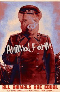 an animal farm poster with a pig in uniform