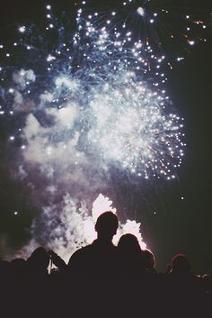 people are watching fireworks in the night sky