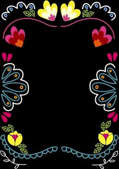 a black background with colorful flowers and leaves on it's sides, in the shape of a frame