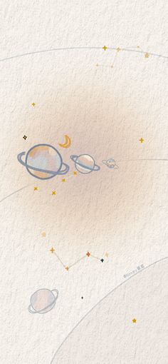 an image of the planets in space with stars around them and watercolors on paper