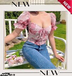 Retro Idyllic Large Flower Suspender Top Summer Women's Sexy Chiffon Shirt T Shirt Corset, Pink Chiffon Top, Floral Print Crop Top, Chiffon Fashion, Summer Crop Tops, Crop Top Outfits, Top Summer, Club Party, Short Sleeve Cropped Top