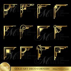 art deco corners in different styles and sizes, including the letter f on each side