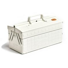 a large white box with handles on the top and bottom, sitting in front of a white background