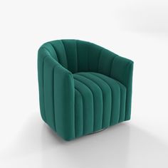 a green chair sitting on top of a white floor