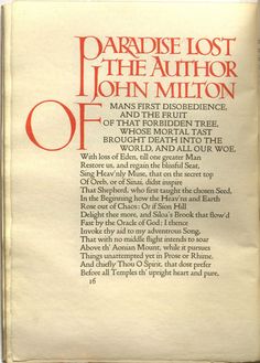 an old book with red lettering on the front and back cover, which reads paradise lost the author john millionon