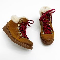 Nwot Sorel Ainsley Conquest Shearling Boot Women's Us 5 Lace-Up Winter Fall Snow. Details Style # 1858871 Rugged Beauty Take On The Wet Weather With This Rugged Yet Chic, Rain-Defying Boot. Crafted Of Waterproof Full-Grain Leather, With Seam-Sealed Construction To Keep You Dry And Looking Good Wherever You Go. Footbed: Removable Molded Pu-Like Eva Midsole: Molded Rubber Upper: Waterproof Full-Grain Leather With Genuine Shearling Collar. Seam-Sealed Waterproof Construction. Genuine Shearling And Winter Suede Hiking Boots, Sorel Ainsley, Sorel Explorer Joan Boot, Shearling Boots Woman, Fall Snow, Lace Up Wedge Boots, Joan Of Arctic Wedge, Sorel Joan Of Arctic, Sorel Joan