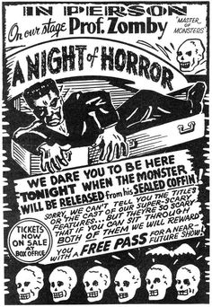 a poster with skulls on it that says horror starts at midnight, we dare you to be here