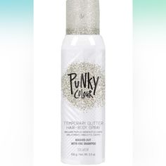 Punky- Spray On Hair & Body Glitter Spray: This Multipurpose Metallic, Glittery Spray Is Lightweight And Made With The Finest Glitter To Add Sparkle And Extra Glam To Your Style. Can Be Used On Hair, Skin, Or Clothing, Too! For A Glittering Silver From Head To Toe! Easy Spray-In & Easy Wash-Out: Simply Apply Sparingly For A Subtle Look And Layer More For An Intense Dramatic Effect. Fuss-Free, Mess-Free, And Hassle-Free Temporary Glitter Spray. Long-Lasting Yet Easily Washes Out With A Single Rin Glitter Hair Spray Aesthetic, Skin Glitter Spray, Hair Shimmer Spray, Mermaid Hair Waves, Body Glitter Spray, Hair & Body Glitter Spray, Curls Blueberry Bliss, Macaron Lip Balm, Punky Color