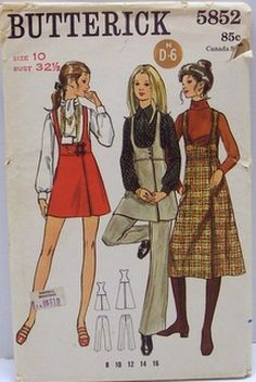 1970 Fashion, Butterick Patterns Vintage, Superstar Barbie, 50's Fashion, 1970s Sewing Patterns, Paper Sewing, 60s 70s Fashion, 60s And 70s Fashion, Sleeveless Jumper