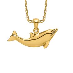 Sea Dolphin, Nautical Necklace, Dolphin Necklace, Polish Jewelry, Selling Jewelry, Beach Jewelry, Solid Yellow, Gold Material, Dolphins