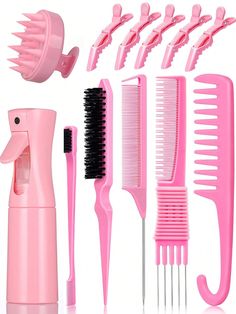 Pink  Collar  ABS   Embellished   Beauty Tools Hair Tool Set, Edge Brush, Teasing Comb, Rat Tail Comb, Tail Comb, Girl Heaven, Hair Care Tools, Hair Brush Set, Teased Hair