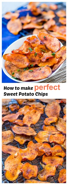 Tips and tricks for perfect sweet potato chips. Crispy, flavorful and guilt free with a zesty sweet and salty seasoning. Betcha can't just eat one! Veggie Chips, Dehydrated Food, God Mat, Snack Attack, Dehydrator Recipes, Snacks Appetizers, Clean Eats