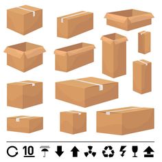 a set of cardboard boxes with different shapes and sizes