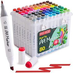 a box with markers and marker pens next to it