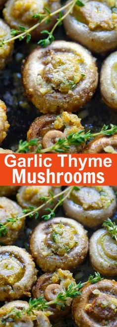 garlic thyme mushrooms with herbs on top