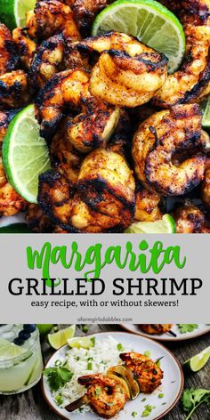 grilled margarita shrimp with lime wedges on the side