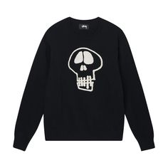 Stussy Skull Sweater 'Black' Skull Sweater, Knitwear Men, Knit Cotton, Black Sweaters, Rib Knit, Graphic Sweatshirt, Knitwear, Top Brands, Relaxed Fit