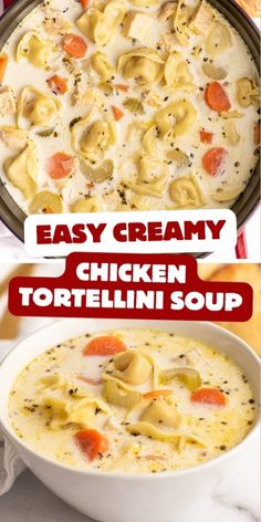 This absolutely delicious Chicken Tortellini Soup filled with chunks of chicken and cheesy tortellini in a creamy and rich broth comes together in just a little over half an hour with minimal fuss or effort. Tortellini Soup Crockpot, Soup Recipes Chicken, Creamy Chicken Tortellini Soup, Creamy Chicken Tortellini, Soup Tortellini, Cheese Tortellini Soup, Chicken Carrots, Creamy Tortellini Soup, Chicken Tortellini Soup