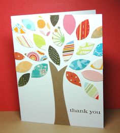 a thank you card with an image of a tree