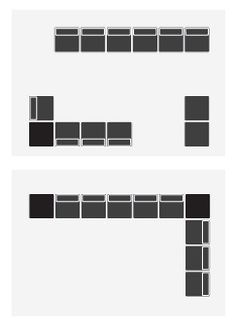 three black and white squares are arranged in the shape of rectangles on a white background