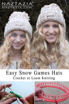 How to Crochet or Loom Knit Snow Games Hat - Easy Crocheted and Loom Knitting Hats by Donna Wolfe from Naztazia Loom Knitting Hats, Snow Games