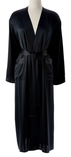 This classically styled long robe is practical for everyday use, yet the sumptuous comfort of its pure silk construction makes each wear feel like a special occasion. Black Robe Aesthetic, Long Silk Robe, Black Silk Robe, Black Satin Robe, Silk Robe Long, Silk Robe, College Dorm, Black Silk, Black Satin