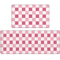 two pink and white checkered placemats sitting side by side on top of each other