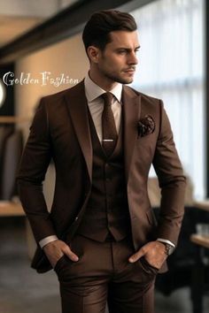 This is a Classy 3 Piece Suit by GoldenfashionStore /crafted from high quality fabric and imported materials. Our products are handcrafted by experienced tailors who make sure the that the stitching is precise, lining is proper and the overall product is sturdy enough to not go out of shape for more than a few years. Also all our products have extra margins in their length, sleeves, sides so it's easily alterable if your size changes after some time. To see more available colours and designs in Brown 3 Piece Suit Men, Formal Brown Blazer For Wedding, Brown Three-piece Suit For Wedding, Brown Three-piece Suit With Notch Lapel For Wedding, Brown Notch Lapel Three-piece Suit For Wedding, Brown Three-piece Wedding Suit, Brown Three-piece Suit For Groom, Brown Three-piece Suit For Groom With Suit Collar, Brown Three-piece Suit With Suit Collar For Groom