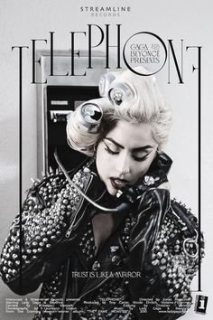 a woman in black leather jacket on the cover of telephone magazine with hair dryer