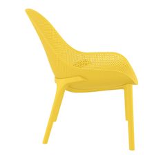 a yellow plastic chair on a white background