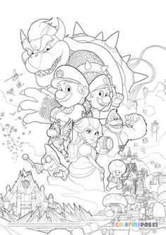 an adult coloring book with cartoon characters in the background