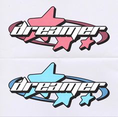 two stickers with the words dream and stars on them, both in pink and blue