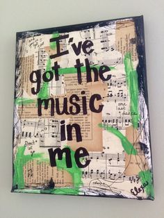 i've got the music in me, mixed media collage on wood panel