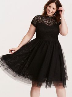 Plus Size Special Occasion Lace & Tulle Swing Dress, DEEP BLACK Plus Size Graduation, Graduation Dress Plus Size, Mini Dress Plus Size, Plus Size Long Dresses, Plus Size Black Dresses, Tulle Mini Dress, Plum Dress, Tulle Skirts, Layered Tulle Skirt