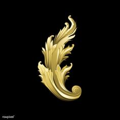 the letter c is made up of gold leafy shapes on a black background,