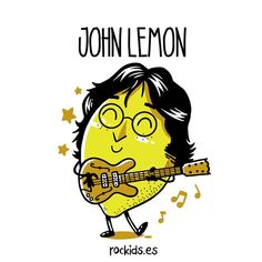 a cartoon character holding a guitar with the words john lemon written in spanish on it