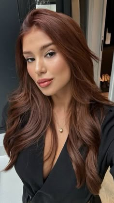 Brown Hair To Auburn, Copper Brown Hair On Brown Skin, Rich Copper Brown Hair, Red Chestnut Hair Color, Auburn Dark Hair, Chestnut Hair Colour, Dark Copper Hair Balayage, Dark Chocolate Copper Hair, Dark Brown To Copper Hair