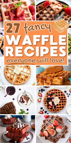 collage of different flavored waffle with text fancy waffle recipes. Waffle Iron Cake Recipes, Waffle Iron Desserts, Sweet Waffle Recipe Breakfast, Flavored Waffles Recipe, Best Waffle Mix Recipe, Fancy Waffle Recipes, Fall Waffle Recipes, Mini Waffles Ideas, Recipes For Waffle Maker