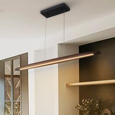 a modern light fixture hanging over a kitchen counter