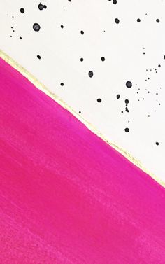 an abstract painting with black dots on white and pink