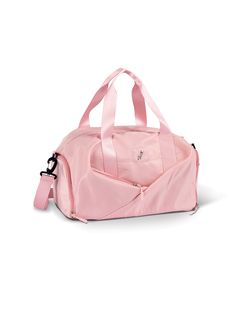 This amazing utility dancer duffle has it all. Roomy fully lined inside compartment in addition to a separate side entry pocket for shoes or wet items. Two additional front exterior pockets make organizing your dance gear a snap! Soft double carrying handles along with an adjustable shoulder strap and the word Dance embroidered on the front strap completes this bag. Wipes clean and folds flat. Dance Products, One Dance, Dance Supplies, Dance Gear, Random Products, Pink Bags, Cheer Outfits, Sports Bags, Gymnastics Outfits