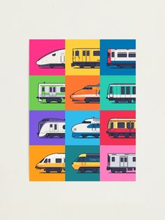 an image of trains on different colored squares