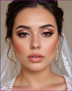 a woman wearing a veil and makeup looks at the camera